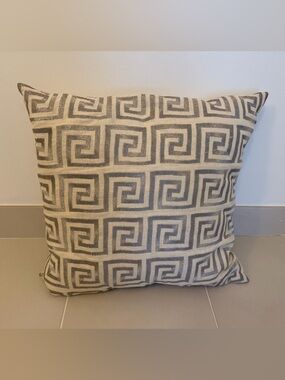 Horchow Silver Metallic Greek Key Accent Pillow